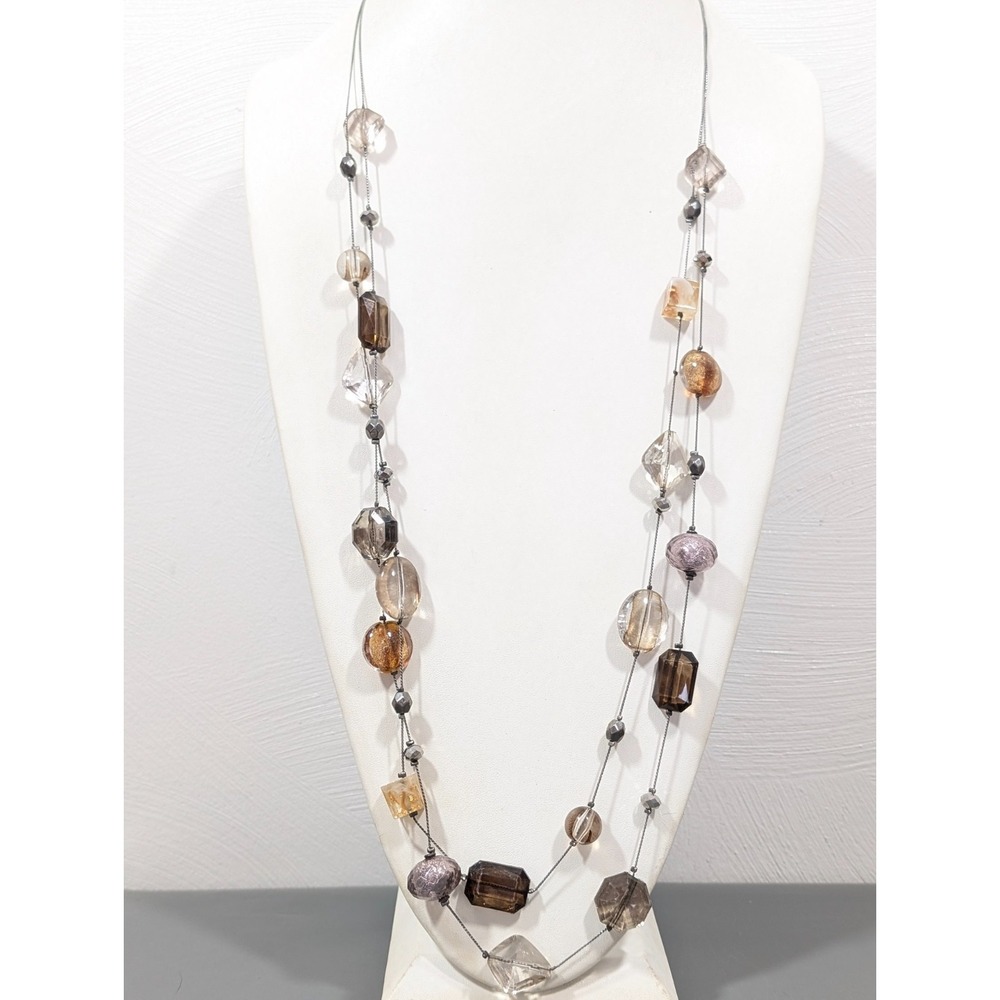 NYC Smokey Gray Brown Multi Station Chain Long Layering Necklace‎ Y2K 38 in